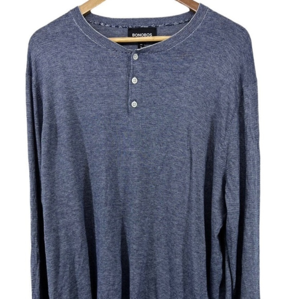 Men’s Bonobos Blue Pullover Micro Striped Sweater XL Cotton Viloft Viscose